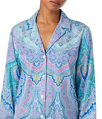 Lauren Ralph Lauren Woven Sateen Paisley Print Long Sleeve Notch Collar Long Pajama Set