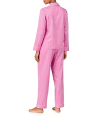 Lauren Ralph Lauren Woven Sateen Striped Print Long Sleeve Notch Collar Long Pajama Set