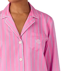 Lauren Ralph Lauren Woven Sateen Striped Print Long Sleeve Notch Collar Long Pajama Set