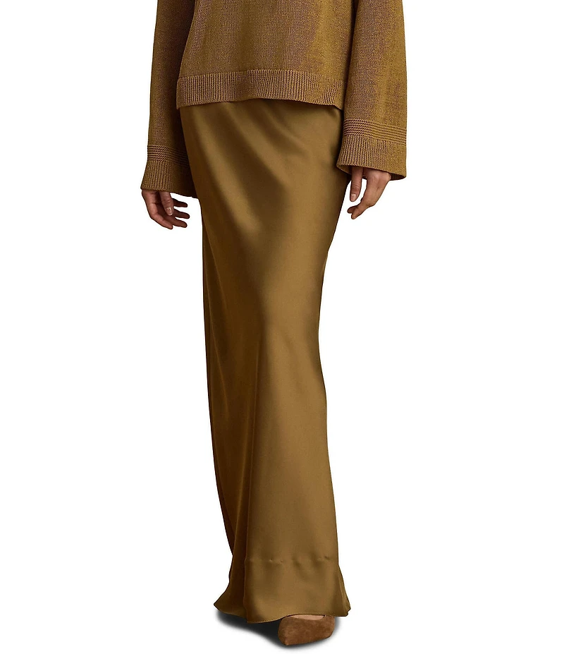 Lauren Ralph Lauren Woven Satin Charmeuse Elasticized Waist A-Line Coordinating Maxi Skirt