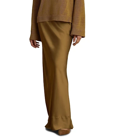 Lauren Ralph Lauren Woven Satin Charmeuse Elasticized Waist A-Line Coordinating Maxi Skirt