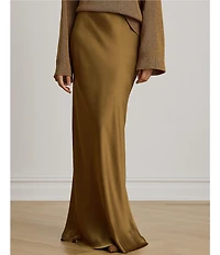 Lauren Ralph Lauren Woven Satin Charmeuse Elasticized Waist A-Line Coordinating Maxi Skirt