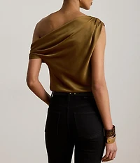 Lauren Ralph Lauren Woven Satin Charmeuse Off the Shoulder Neck Short Sleeve Blouse