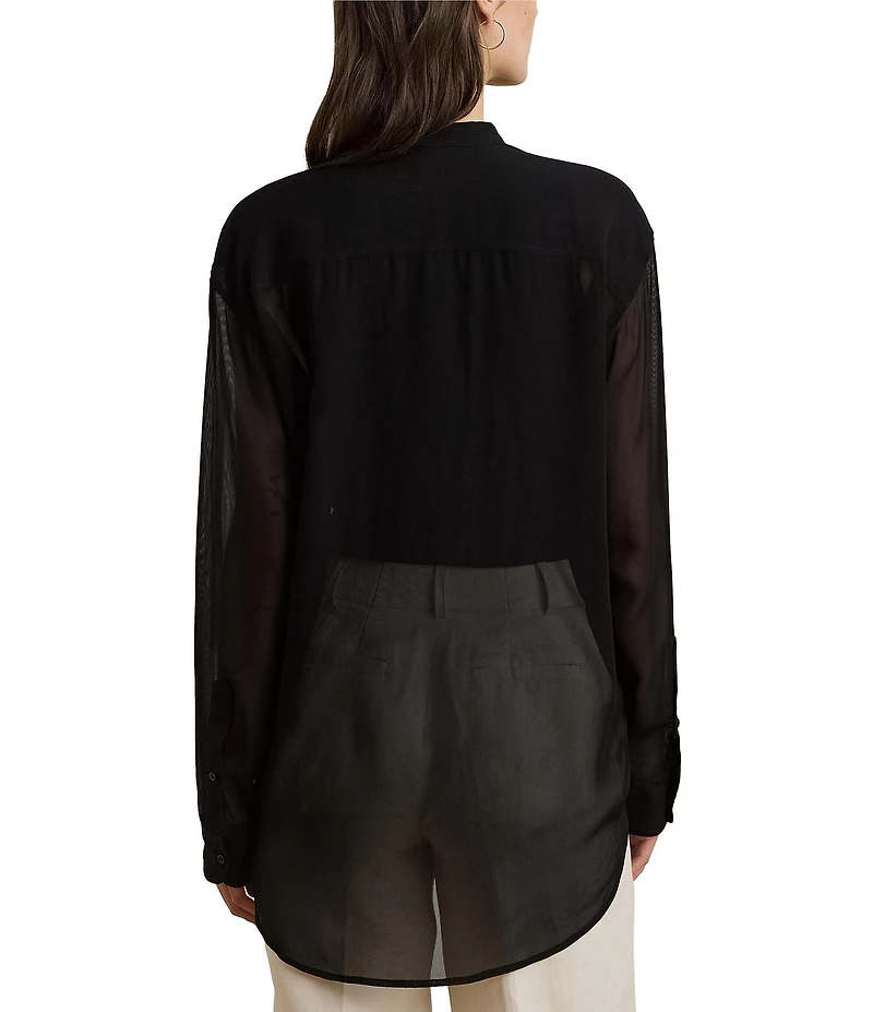 Lauren Ralph Lauren Woven Shadow Stripe Banded Collar Long Sleeve Shirt