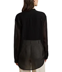 Lauren Ralph Lauren Woven Shadow Stripe Banded Collar Long Sleeve Shirt