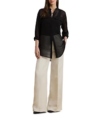 Lauren Ralph Lauren Woven Shadow Stripe Banded Collar Long Sleeve Shirt