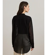 Lauren Ralph Lauren Woven Shadow Stripe Banded Collar Long Sleeve Shirt