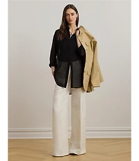Lauren Ralph Lauren Woven Shadow Stripe Banded Collar Long Sleeve Shirt