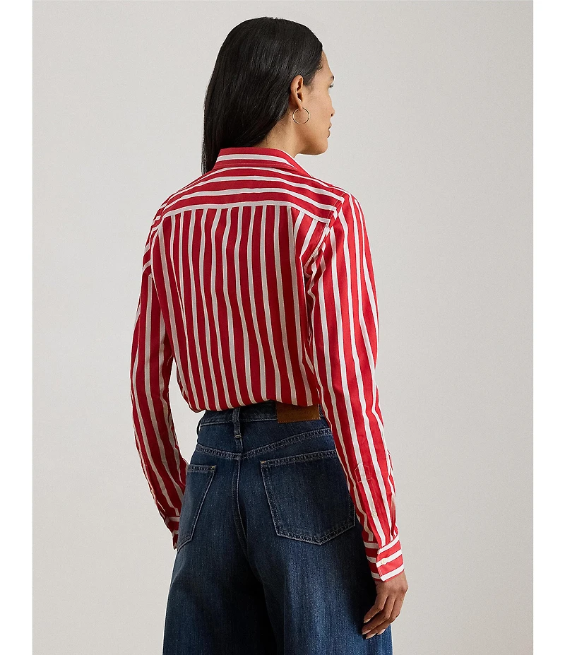 Lauren Ralph Lauren Woven Stripe Point Collar Long Sleeve Button Front Shirt