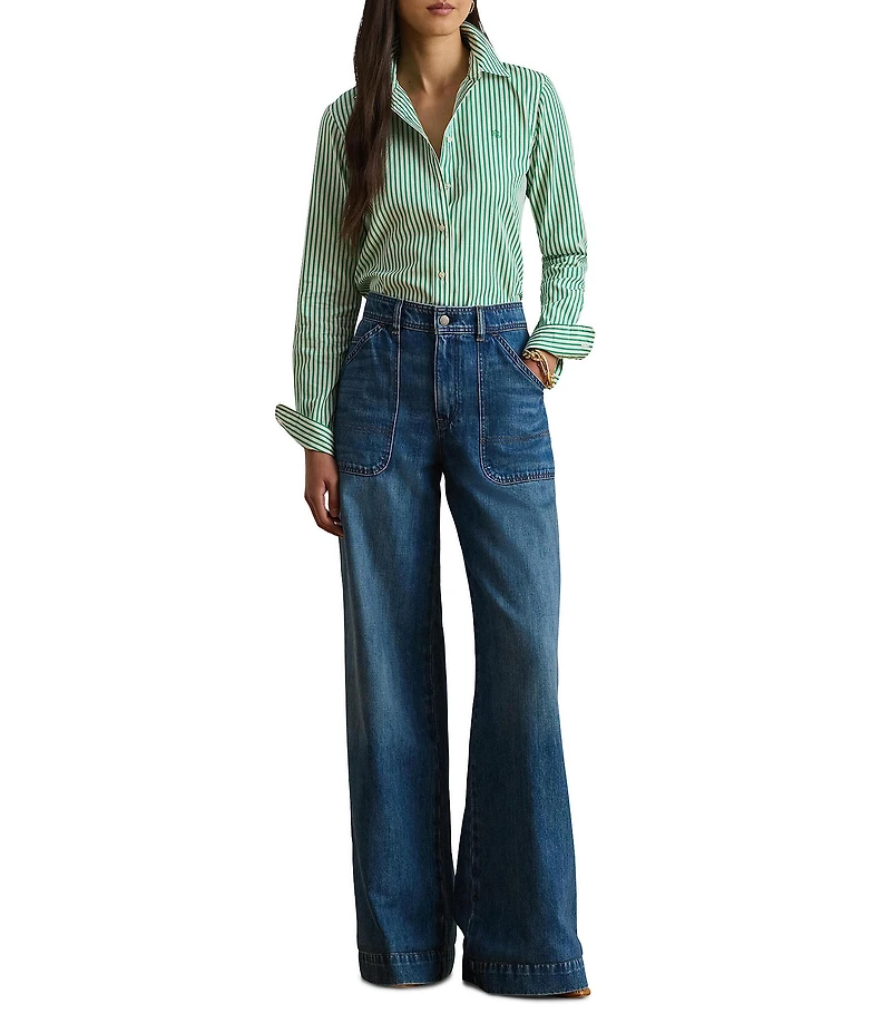 Lauren Ralph Lauren Woven Stripe Point Collar Long Sleeve Button-Front Shirt