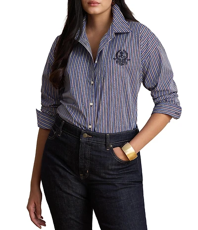 Lauren Ralph Lauren Woven Stripe Point Collar Long Sleeve Shirt