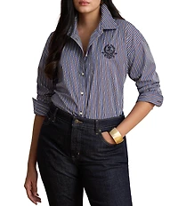 Lauren Ralph Lauren Woven Stripe Point Collar Long Sleeve Shirt