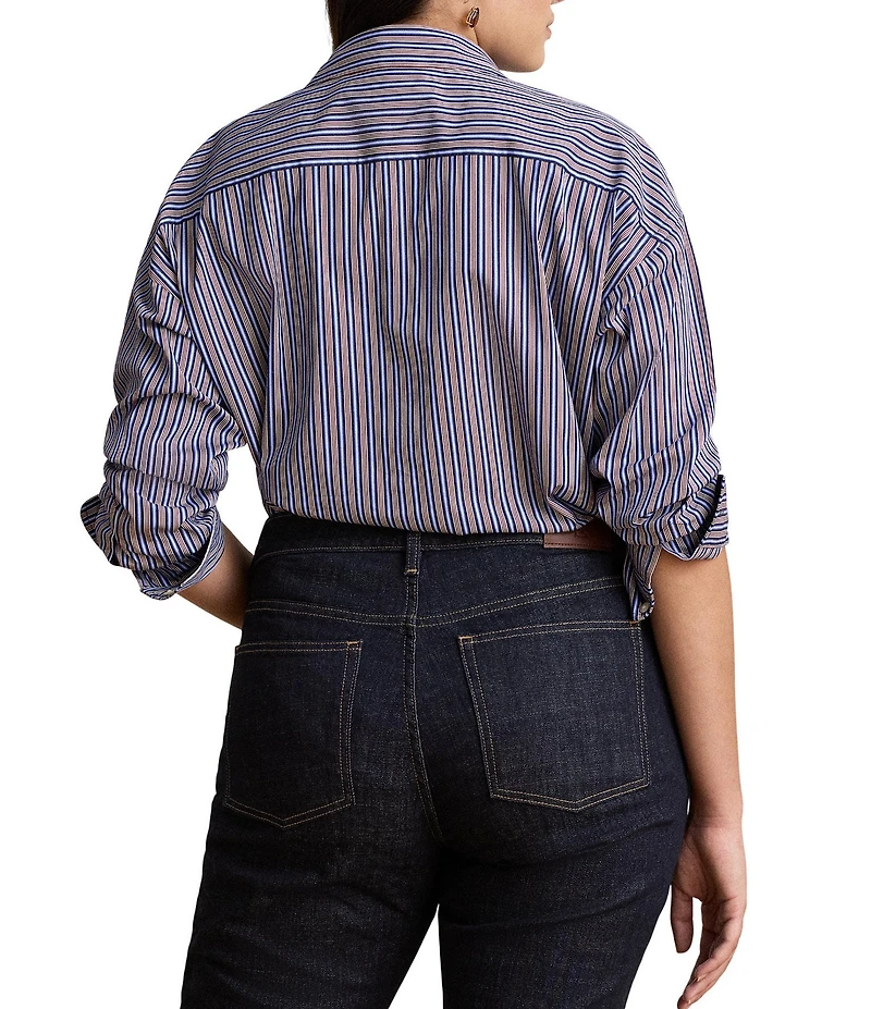 Lauren Ralph Lauren Woven Stripe Point Collar Long Sleeve Shirt