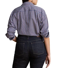 Lauren Ralph Lauren Woven Stripe Point Collar Long Sleeve Shirt