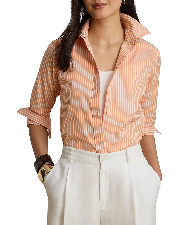 Lauren Ralph Lauren Woven Stripe Point Collar Long Sleeve Shirt