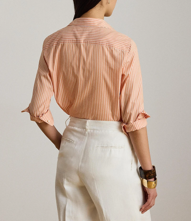 Lauren Ralph Lauren Woven Stripe Point Collar Long Sleeve Shirt