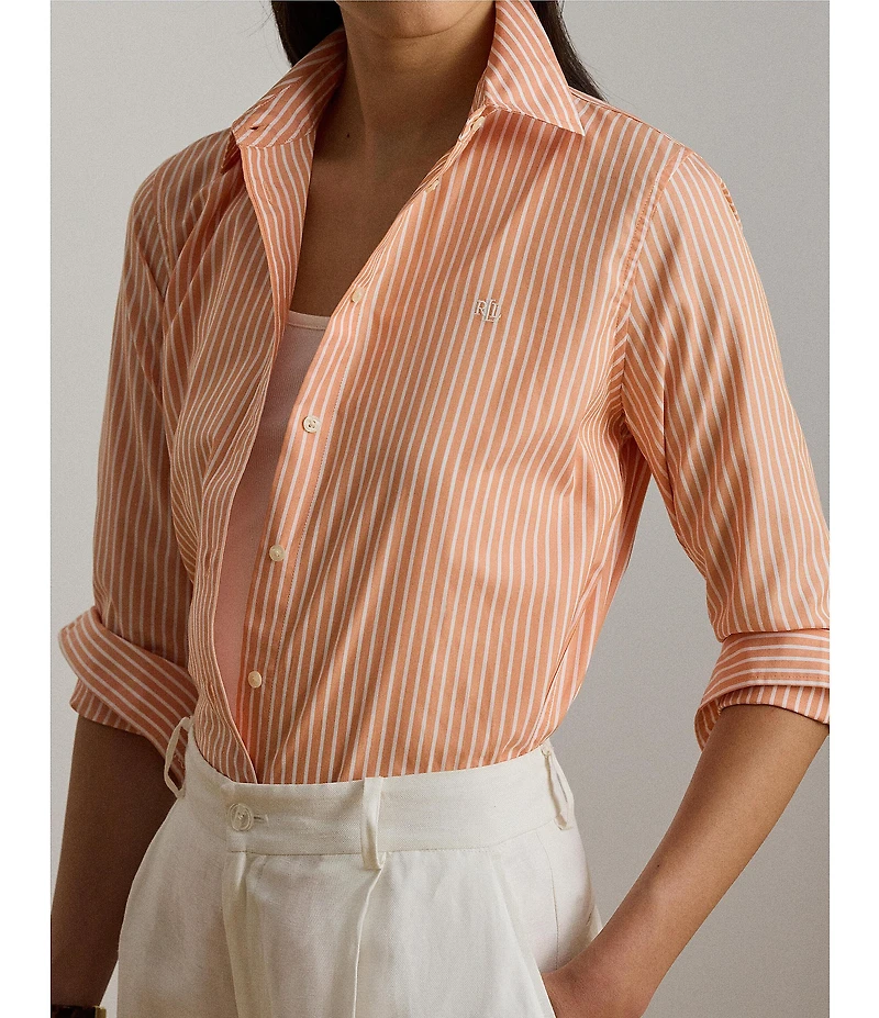 Lauren Ralph Lauren Woven Stripe Point Collar Long Sleeve Shirt