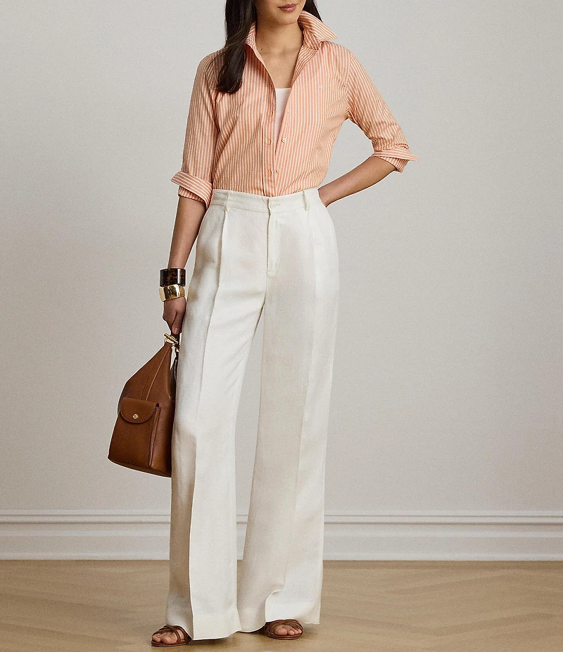 Lauren Ralph Lauren Woven Stripe Point Collar Long Sleeve Shirt
