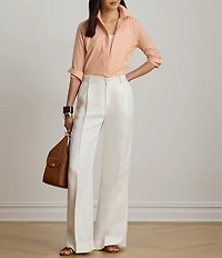 Lauren Ralph Lauren Woven Stripe Point Collar Long Sleeve Shirt