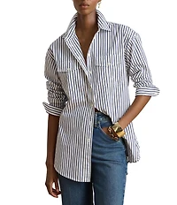 Lauren Ralph Lauren Woven Stripe Point Collar Long Sleeve Shirt
