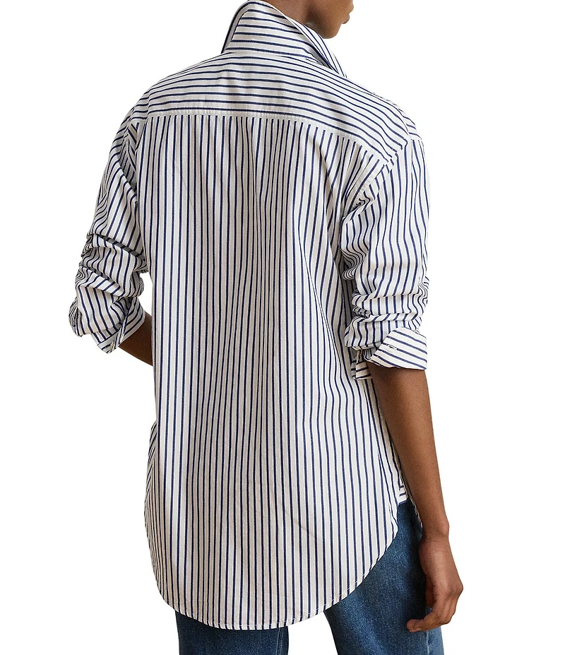 Lauren Ralph Lauren Woven Stripe Point Collar Long Sleeve Shirt
