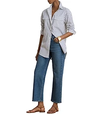 Lauren Ralph Lauren Woven Stripe Point Collar Long Sleeve Shirt