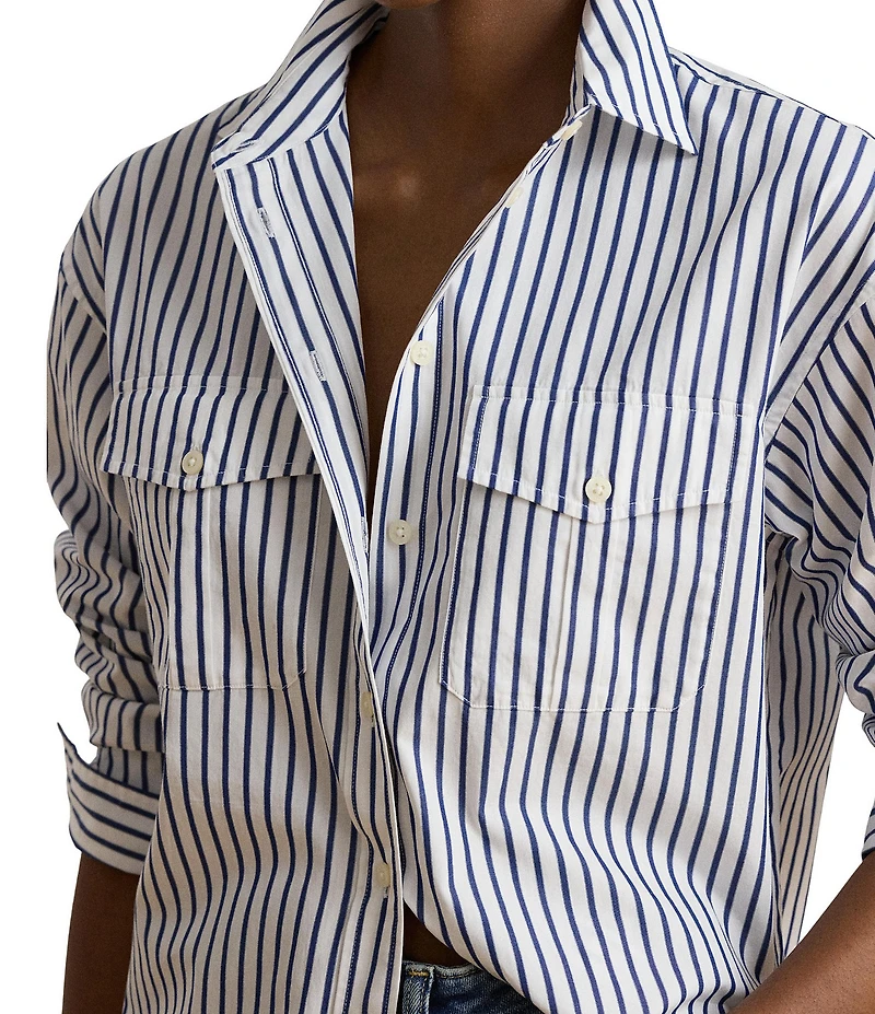 Lauren Ralph Lauren Woven Stripe Point Collar Long Sleeve Shirt