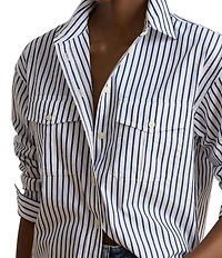 Lauren Ralph Lauren Woven Stripe Point Collar Long Sleeve Shirt