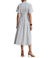 Lauren Ralph Lauren Woven Stripe Point Collar Short Sleeve Fit-And-Flare Shirt Dress