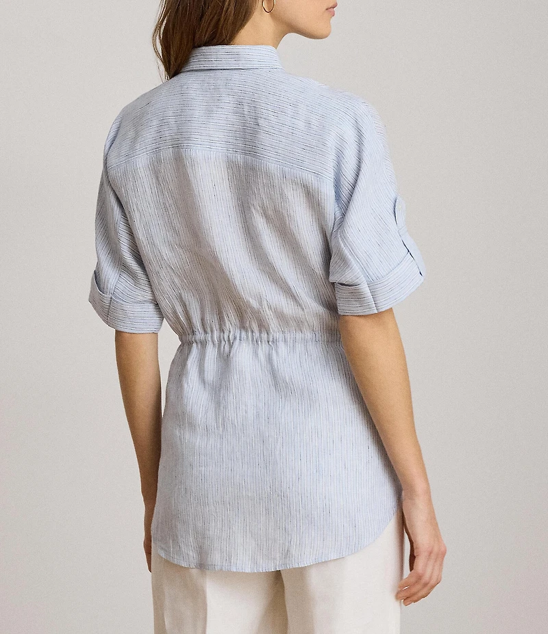 Lauren Ralph Lauren Woven Stripe Point Collar Short Sleeve Shirt