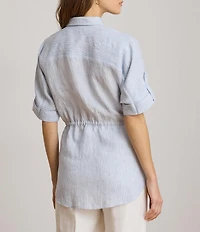 Lauren Ralph Lauren Woven Stripe Point Collar Short Sleeve Shirt
