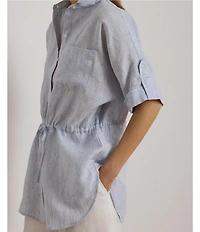 Lauren Ralph Lauren Woven Stripe Point Collar Short Sleeve Shirt