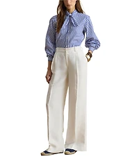 Lauren Ralph Lauren Woven Stripe Self-Tie Collar Long Sleeve Button Front Shirt