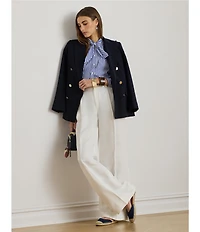 Lauren Ralph Lauren Woven Stripe Self-Tie Collar Long Sleeve Button Front Shirt