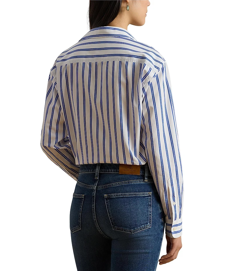 Lauren Ralph Lauren Woven Striped Point Collar Long Sleeve Shirt