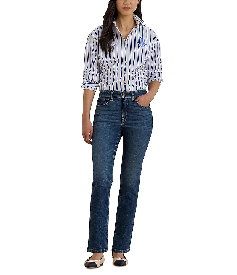 Lauren Ralph Lauren Woven Striped Point Collar Long Sleeve Shirt