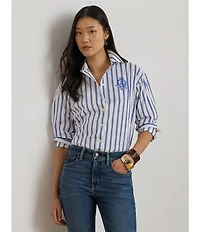 Lauren Ralph Lauren Woven Striped Point Collar Long Sleeve Shirt
