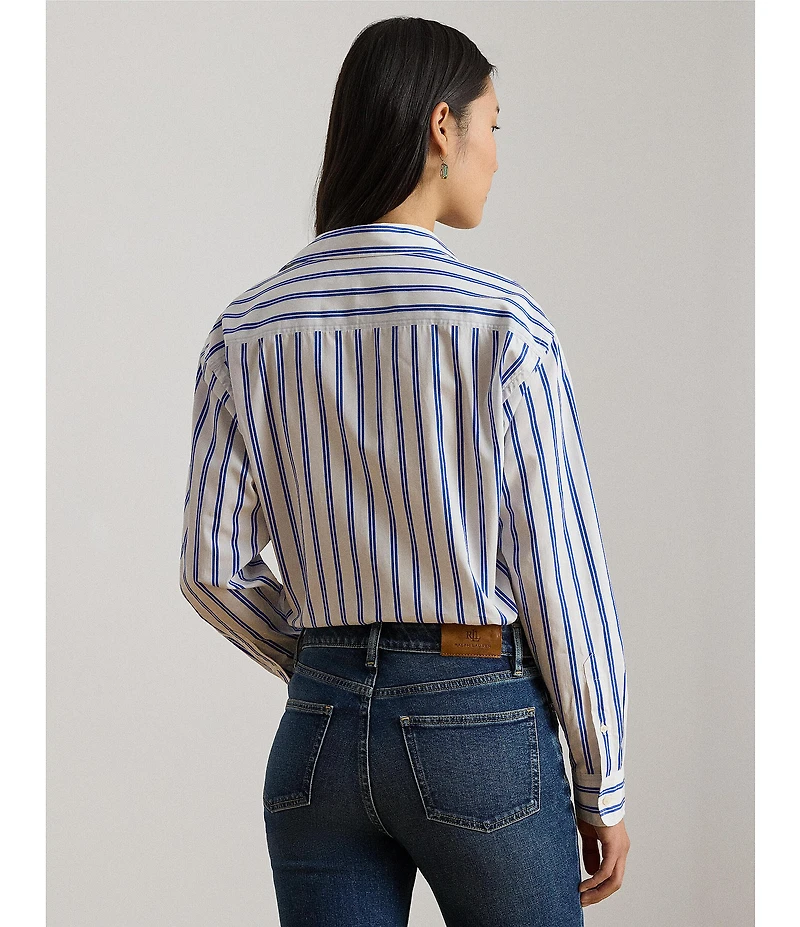 Lauren Ralph Lauren Woven Striped Point Collar Long Sleeve Shirt