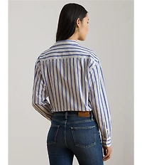 Lauren Ralph Lauren Woven Striped Point Collar Long Sleeve Shirt