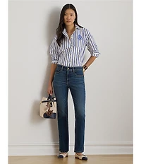 Lauren Ralph Lauren Woven Striped Point Collar Long Sleeve Shirt