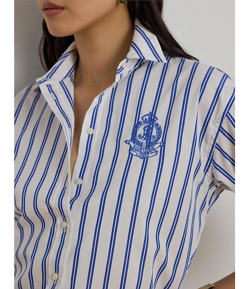 Lauren Ralph Lauren Woven Striped Point Collar Long Sleeve Shirt