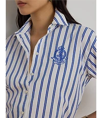Lauren Ralph Lauren Woven Striped Point Collar Long Sleeve Shirt