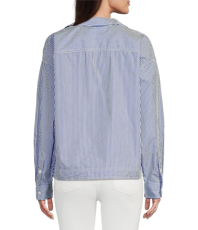 Lauren Ralph Lauren Woven Striped Spread Collar Long Sleeve Cropped Shirt