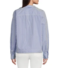 Lauren Ralph Lauren Woven Striped Spread Collar Long Sleeve Cropped Shirt