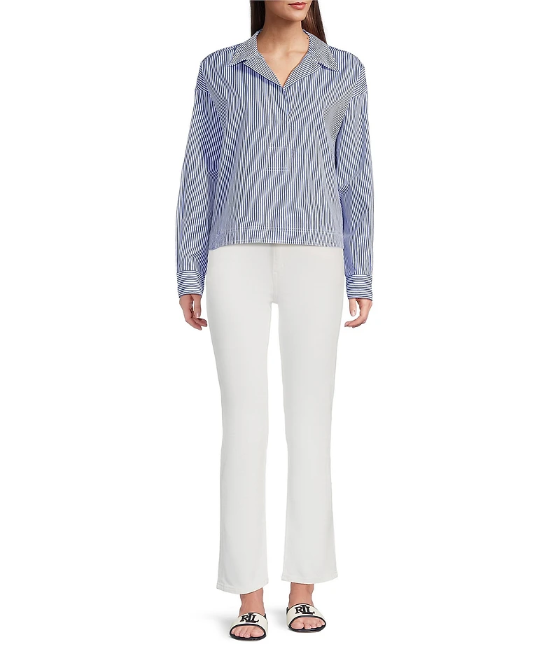 Lauren Ralph Lauren Woven Striped Spread Collar Long Sleeve Cropped Shirt