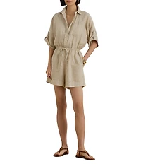 Lauren Ralph Lauren Woven Striped Spread Collar Short Sleeve Romper