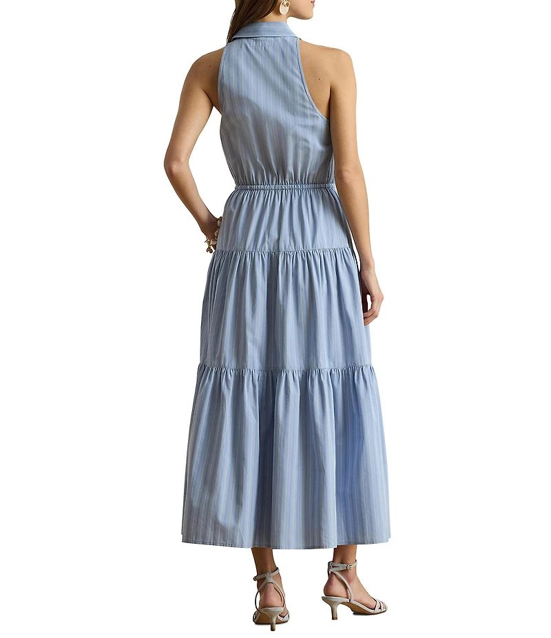 Lauren Ralph Lauren Woven Striped Spread Collar Sleeveless Midi Dress