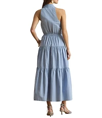 Lauren Ralph Lauren Woven Striped Spread Collar Sleeveless Midi Dress