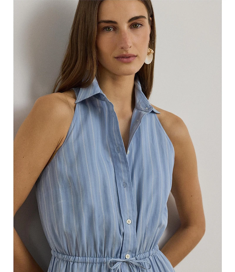 Lauren Ralph Lauren Woven Striped Spread Collar Sleeveless Midi Dress