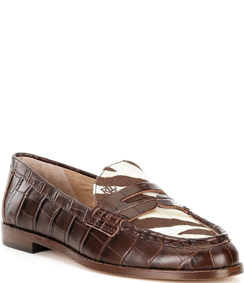 Lauren Ralph Lauren Wynnie Zebra Print Crocodile Embossed Penny Loafers